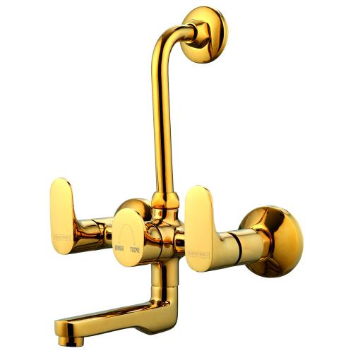 Wall Mixer with Provision for Overhead  Shower with L-Bend Pipe Gold